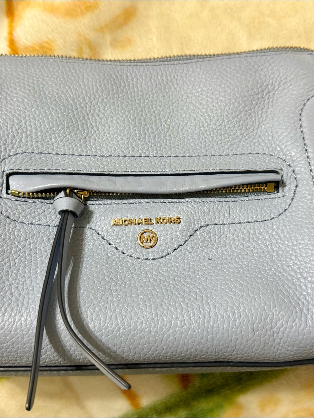 Michael Kors Light Blue Pebbled Leather Shoulder Bag with Gold Hardware